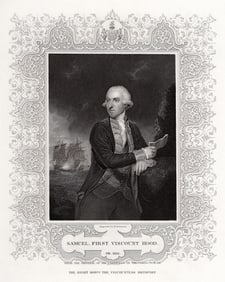 Joshua REYNOLDS 1800s Portrait Engraving SAMUEL FIRST VISCOUNT HOOD Signed