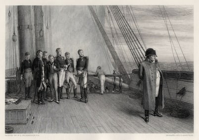 ORCHARDSON 1800s Engraving Napoleon On Board the Bellerophon SIGNED Framed COA