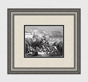 Gustave Dore 1800s Religious Wood Engraving The Capture of Rabbah Framed Signed