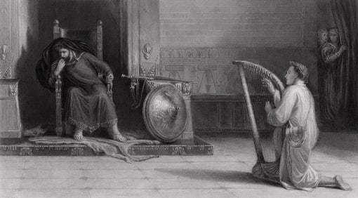 David Wilkie Wynfield 1800s Engraving 'David Plays for Saul' FRAMED Signed COA