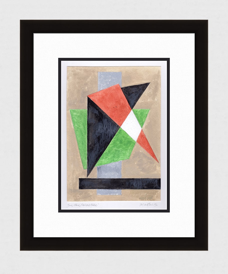 Mathis Original Gouache Contrast Framed Swiss: Josef Johann Mathis (Joe Mathis, 1913 - 2002; Swiss). A small contrast area (Eine kleine Kontrastflaeche). Original Mixed Media Gouache on paper. Year: 1996. Hand signed and dated in pencil, lower rig