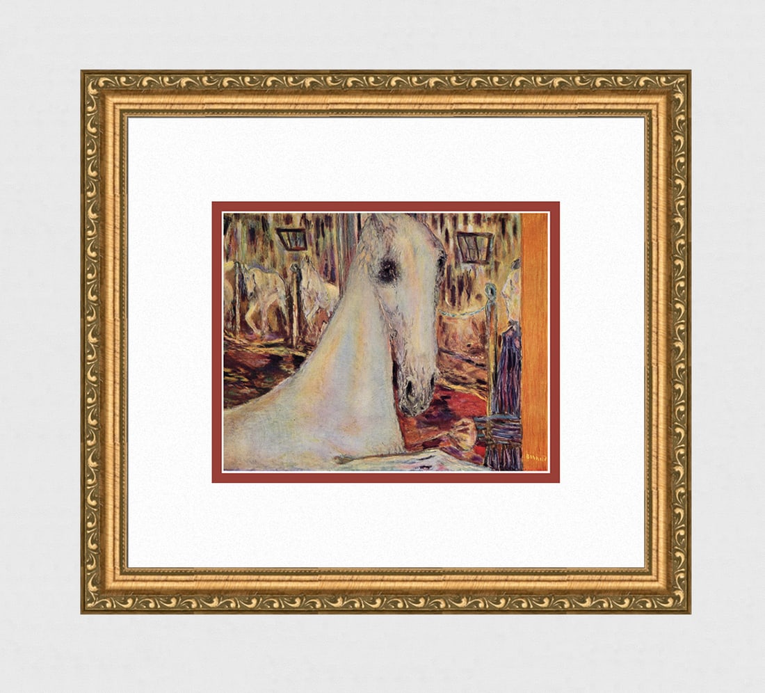 Pierre Bonnard Interieur Dining Room 1947 print: Pierre Bonnard. (1867-1947). Le Cheval (The Horse). 1947 Color heliogravure after the original oil on canvas. Atelier Draeger Freres. Signed in the Plate, lower left. Image Size 6 7/8 x 8 5/8 inches.