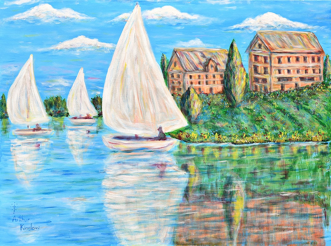 Arthur Kinslow Original Painting Summer Days 30 x 40: Arthur Kinslow ( American, 1955 - ) Summer Days. Original Acrylic on Canvas.Signed by the artist lower left. Canvas Size 30 x 40 inches. Arthur Kinslow has been involved in art his entire life and bel