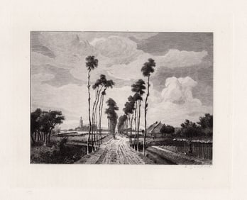 Meindert Hobbema 1874 etching Avenue at Middelharnis signed