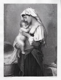 1800s Charles Francois Jalabert Engraving Le Reveil FRAMED SIGNED