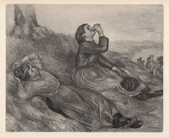 RENOIR 1919 Engraving "The Resting Haymakers" Framed SIGNED LIMITED