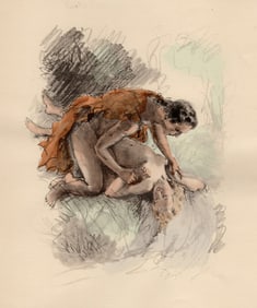 Original 1947 Paul-Emile Becat Limited Lithograph La Poursuite de L'amour Framed