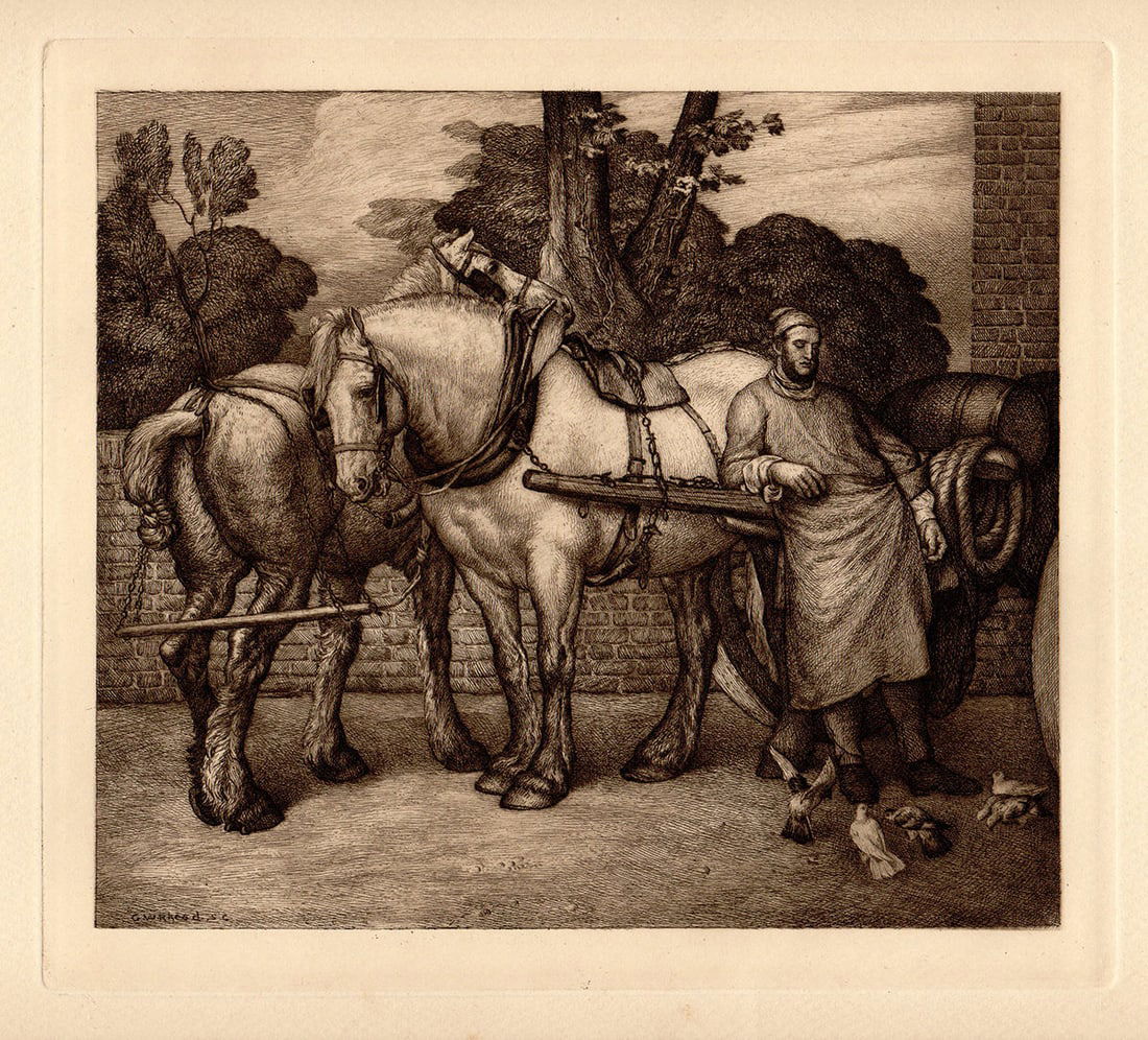 George Frederic Watts Mid-Day Rest Etching: George Frederic Watts (English, 1817-1904). Mid-Day Rest. Image Size (Plate line) 8 1/8 x 9 1/8 inches. Framed dimensions approximately 15 5/8 x 16 5/8 inches. Antique etching on thick wove paper afte