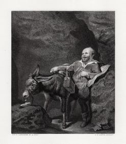 HENRI LANDSEER 1800s Engraving Sancho, Panza & Dapple Framed SIGNED