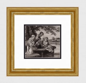 1800s Narcisse-Virgile Diaz Antique Print Turkish Fishing Framed Signed