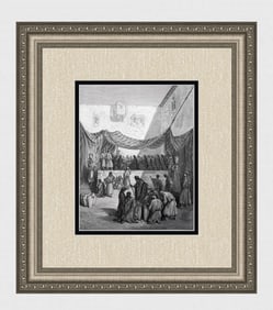 1800s Gustave DORE'S BIBLE Woodcut The Wedding at Cana SIGNED FRAMED