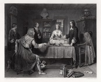 Charles LANDSEER Engraving Temptation of Andrew Marvell FRAMED SIGNED