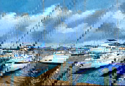 Mauricio Garay Original Painting Docked Boats 60 x 40 inches