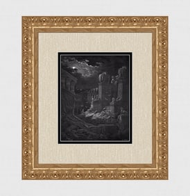 GUSTAVE DORE 1800s Religious Wood Engraving BABYLON IS FALLEN Framed Signed