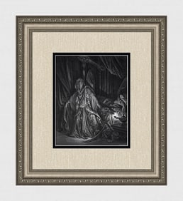 FRAMED 1800s Gustave DORE Religious Woodcut Judith & Holofernes SIGNED