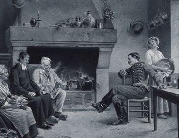 Paul Leon Jazet 1800s Antique Print Two Brothers SIGNED FRAMED