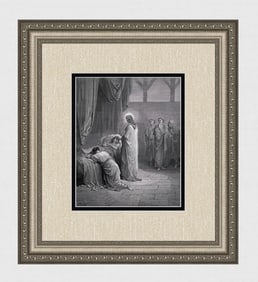 Biblical 1800s GUSTAVE DORE Woodcut Jesus Heals Jairus’s Daughter Framed Signed