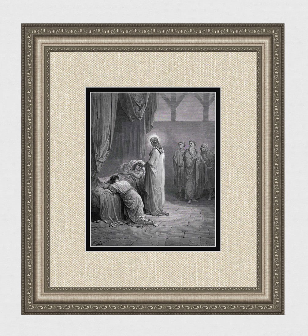Biblical 1800s GUSTAVE DORE Woodcut Jesus Heals Jairus’s Daughter Framed Signed (1 of 3)