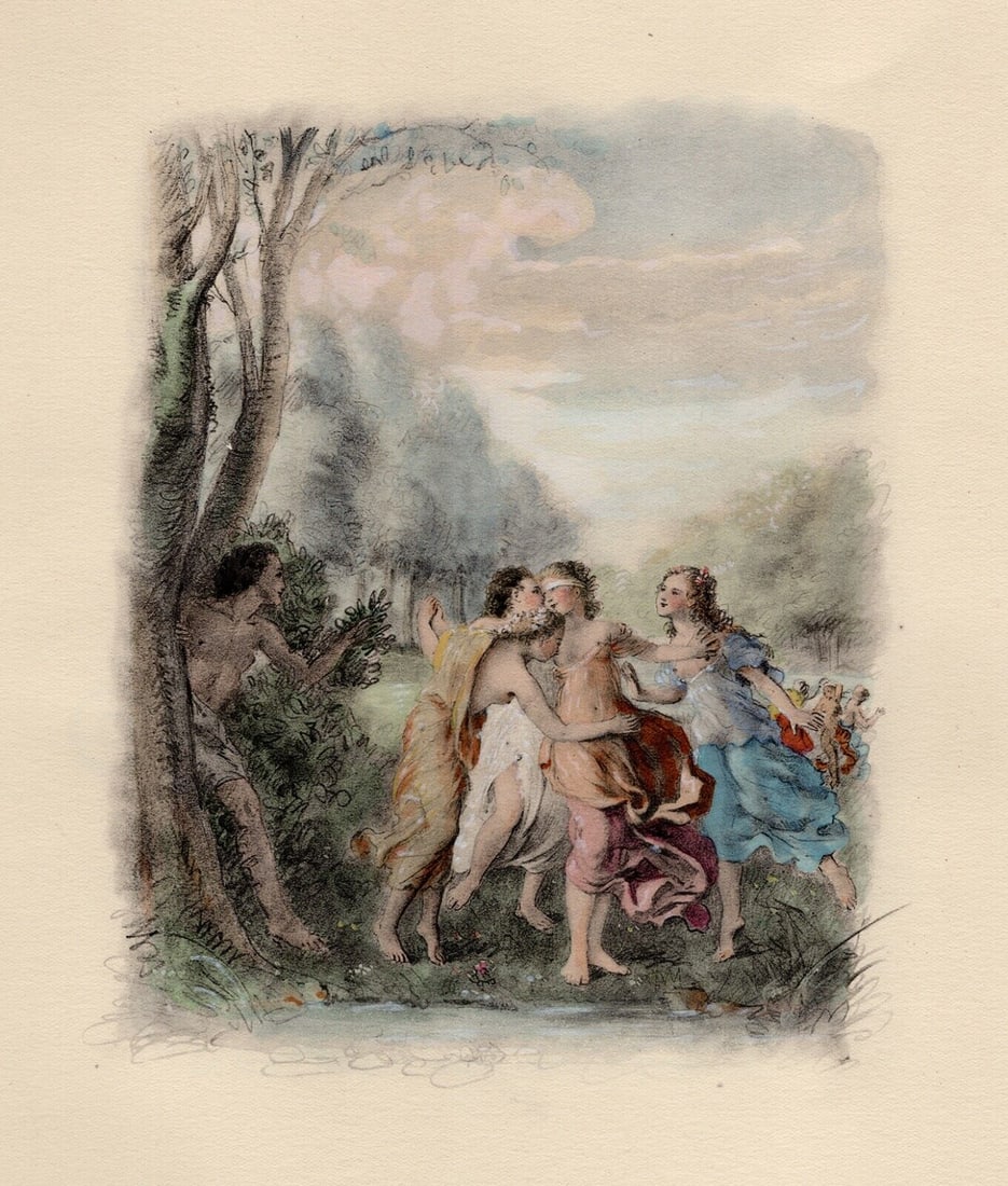 Original 1947 Paul-Emile Becat Limited Lithograph Devine Kisses Framed: Paul-emile Becat (French, 1885 - 1960). Seventh Kiss, The Devine Kiss I (Septième Baiser, Le Baiser Devine I). Original color lithograph on velin paper. Year: 1947. Numbered limited edition. This is