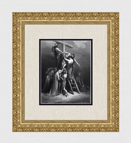 1800s Gustave DORE'S BIBLE Woodcut The Descent from the Cross SIGNED FRAMED