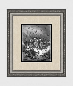 1800s Gustave DORE'S BIBLE Woodcut The Lord cast down Hailstones SIGNED Framed