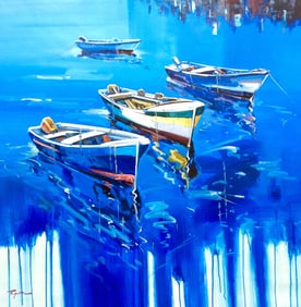 Huge Fran Martin Original Painting Out Boating I 47 x 47 Inches