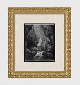 1800s Gustave DORE'S BIBLE Woodcut Daniel in the Lions Den FRAMED Signed