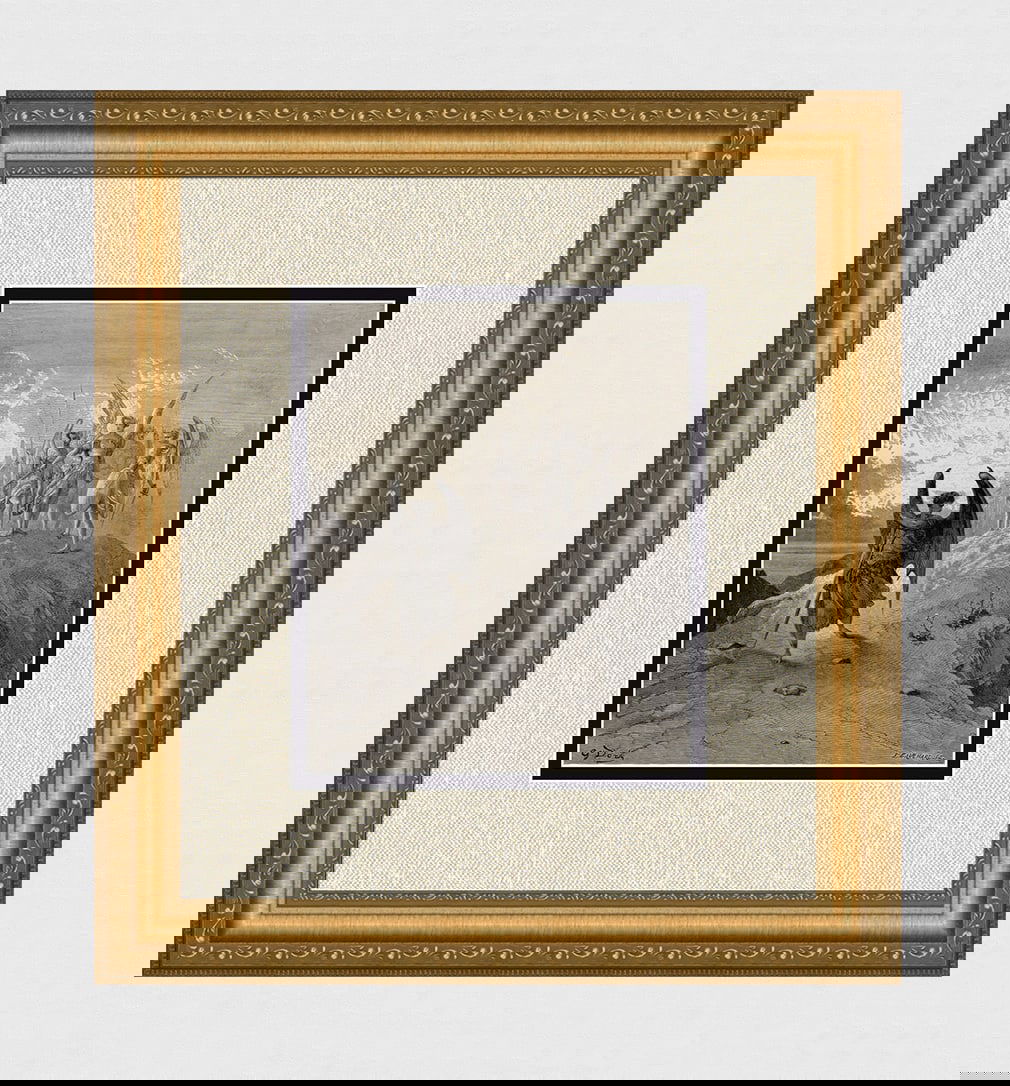 Gustave Dore Gabriel and Satan (Milton's Paradise Lost) c. 1880 Woodcut Signed: Gustave Dore (Paul Gustave Louis Christophe Dore) (French, 1832-1883). Gabriel awaits the arrival of Satan (Milton's Paradise Lost). Antique woodcut wove paper after the original by master wood engrav