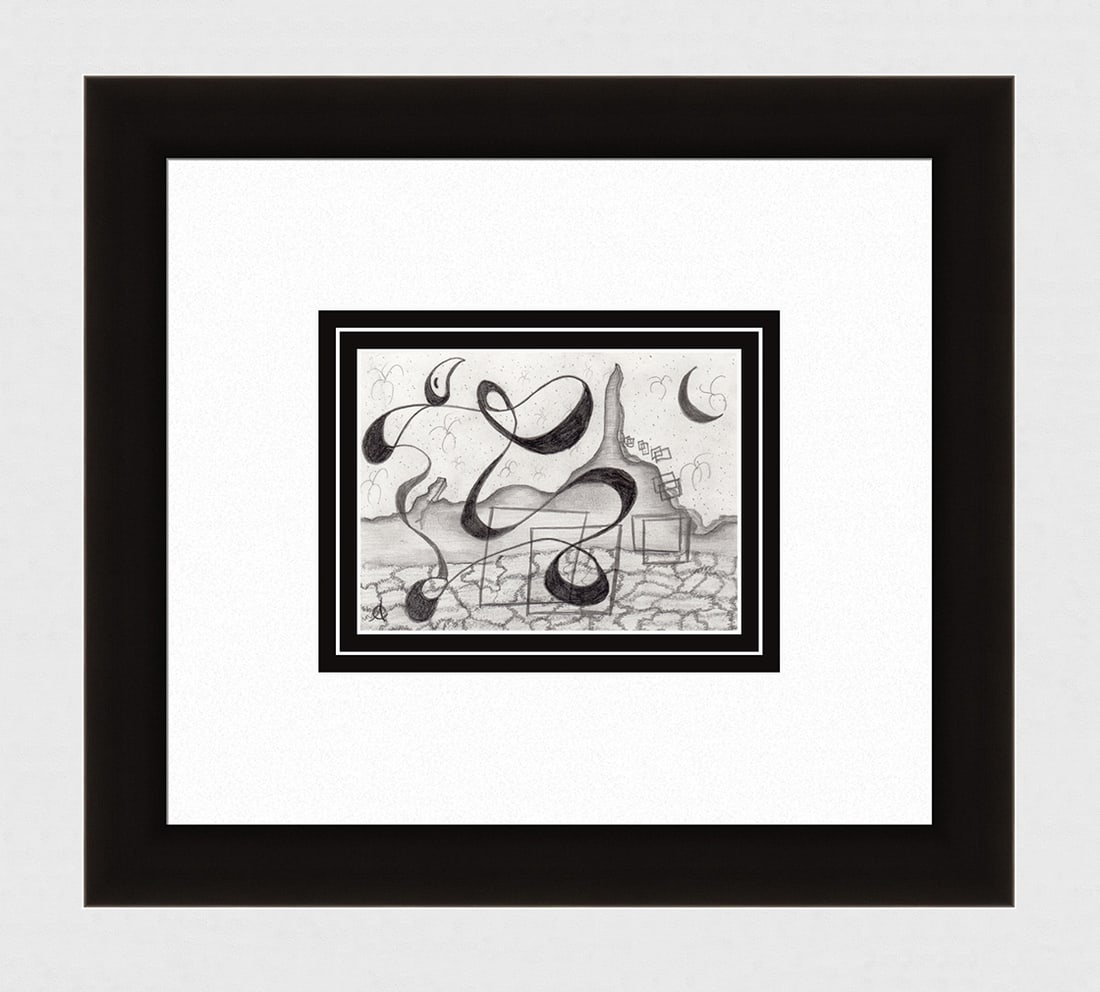 Alexander Constantine Original Drawing Nighttime Signed: Alexander Constantine. Nighttime. Original pencil drawing. Unique. Signed by the Artist, lower right. (Ink study for a painting). Sheet 4 1/8 x 5 1/2 inches. Framed dimensions c. 12 x 14 inches. This