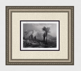 TURNER 1800s Engraving Bright Stone of Honor & Tomb of Marceau FRAMED SIGNED