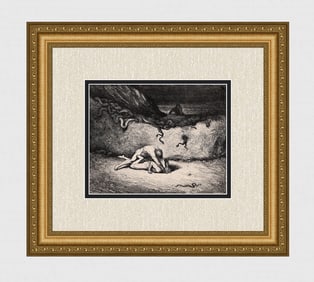 DORE 1800s Divine Comedy Woodcut "Schicchi Attacks Capocchio" SIGNED Framed COA