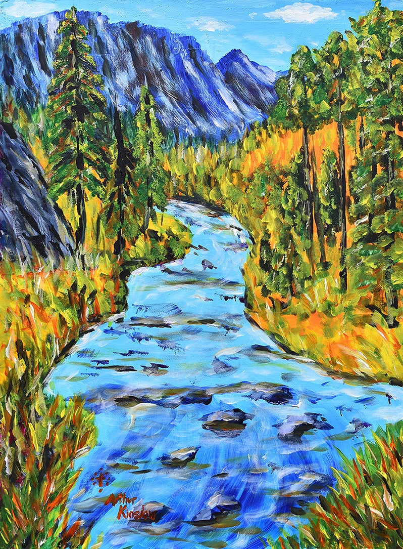 Arthur Kinslow Orginal Painting Vista 30 x 40 Inches: Arthur Kinslow ( American, 1955 - ) Vista. Original Acrylic on Canvas.Signed by the artist lower right. Canvas Size 30 x 40 inches. Arthur Kinslow has been involved in art his entire life and believes