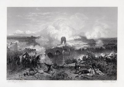 SAMUEL BOUGH SIGNED 1800s Engraving Bothwell Bridge Battle FRAMED