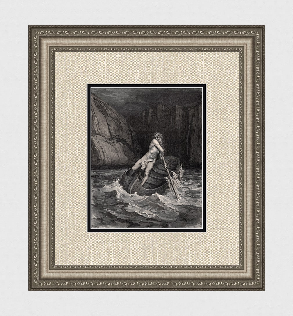 Gustave Dore Charon (Dante's Divine Comedy Enferno) c. 1880 Woodcut: Gustave Dore (Paul Gustave Louis Christophe Dore) (French, 1832-1883). Chant 3. Charon and the Approach to Acheron (Dante's Divine Comedy Enferno). Antique woodcut wove paper after the original by mas