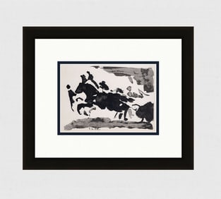 PABLO PICASSO 1961 Vintage Lithograph Charging Bull FRAMED