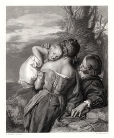 William Mulready Brother and Sister - On Pinching the Ear 1862 Engraving Signed