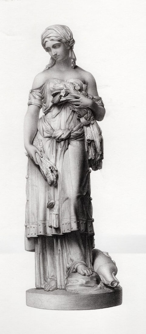 1800's WILLIAM THEED Antique Engraving Young Woman FRAMED: William Theed, the younger (English, 1804 – 1891). Ruth. Antique engraving on wove paper after the original by master engraver William Theed the Younger (British, 1804-1891). Year: 1855. Image Size