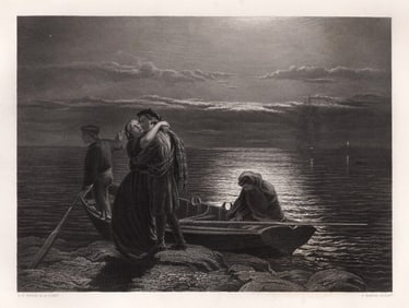 1800s Paul Poole Engraving The Fisherman's Wife Framed Signed