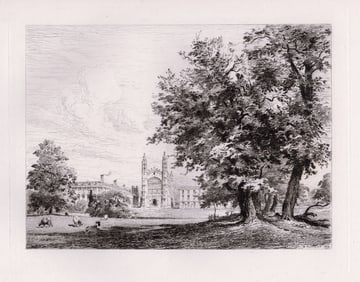 Charles Henri Toussaint King's College Chapel, from the River etching signed