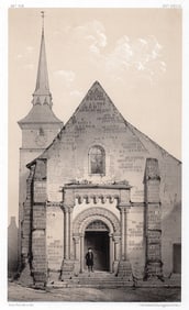 V. Petit 1800s Original Lithograph Eglise De Requeil Sarthe FRAMED SIGNED