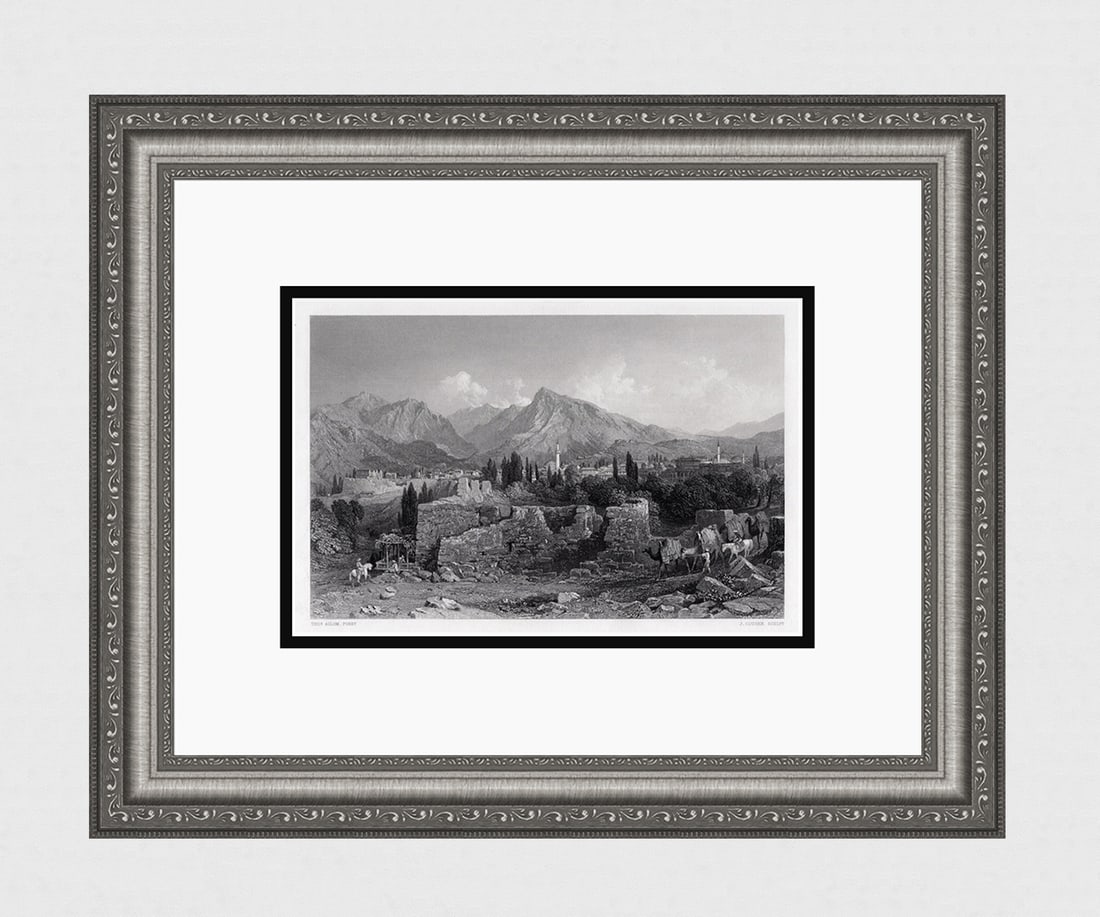 Thomas ALLOM 1800s Engraving "Philadelphia Turkey" Framed SIGNED: Thomas Allom (English, 1804-1872). Philadelphia Turkey (Alasehir). Antique engraving on wove paper after the original by master engraver John Cousen (British, 1804-1880). Signed in the plate. Year: 18