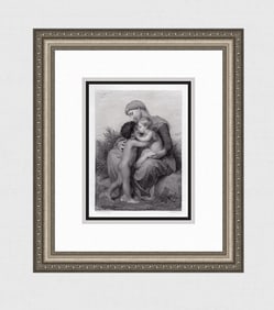 William-Adolphe Bouguereau (French, 1825-1905) Fraternal Love engraving signed