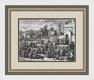 1747 Monumental Engraving Jan Luyken Sermon of Saint Peter on Pentecost Day Framed