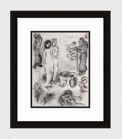 MARC CHAGALL 1960 Antique Religious Print Laban, Leah and Rachel FRAMED