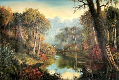 Villaflor Bacci Original Painting Nostalgic Oil Florida Tropical 48 x 72