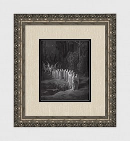 1800s Gustave DORE Divine Comedy Wood Engraving Four BeastsFRAMED Signed