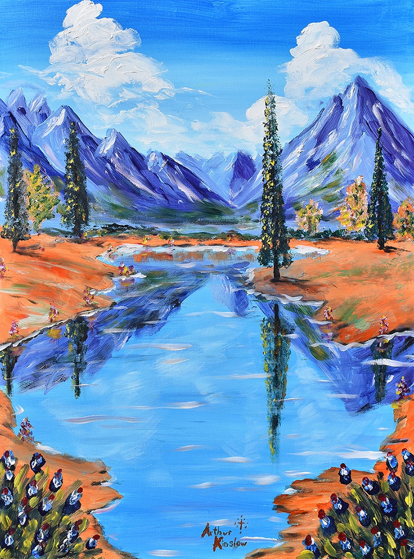 Orginal Arthur Kinslow Painting Lakeside II 30 x 40 Inches Signed: Arthur Kinslow ( American, 1955 - ) Lakeside II. Original Acrylic on Canvas.Signed by the artist lower right. Canvas Size 30 x 40 inches. Arthur Kinslow has been involved in art his entire life and be