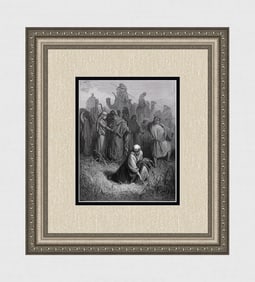 1800s GUSTAVE DORE Religious Woodcut BOAZ & RUTH Framed SIGNED