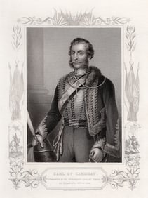 FRAMED 1800s Original Daniel J. POUND Engraving 7th Earl of Cardigan SIGNED