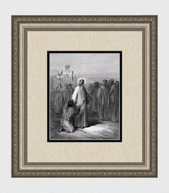 Gustave DORE 1800s Biblical Woodcut Jesus Heals the Possessed Man SIGNED Framed